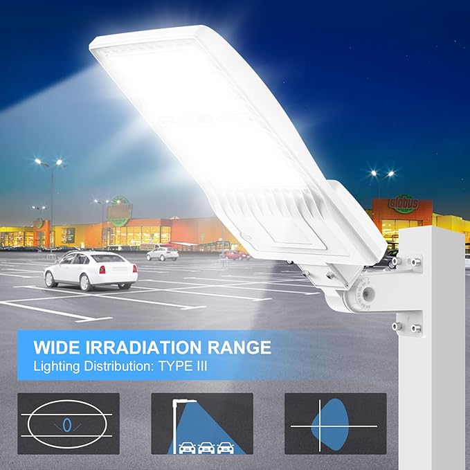 LED Parking Lot Light 400W/320W/240W Adjustable with Photocell & Arm/Slip Fitter, 5000K Shoebox Pole Light, AC100-277V, IP65 Waterproof Commercial Street Area Lighting for Driveway/Roadway/Yard
