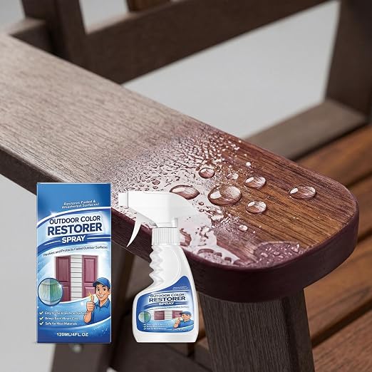 Outdoor Color Restorer Spray, Long Lasting Rejuvenator for Faded Patio Furniture, Wood, Vinyl, Plastic & Decking, Waterproof Layer Renews Decor for Backyard & Daily Furniture Care, 120ML (2 pcs)