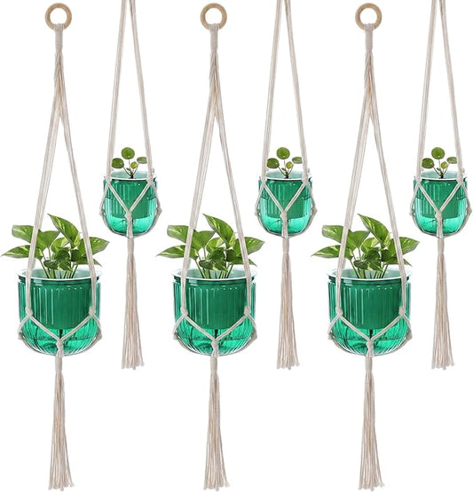 6 Pack Self Watering Hanging Planters Indoor Flower Pots(4.5"+6.5") Visible Water Level Markers 3 Hanging Ropes with Drainage Holes for Indoor Outdoor Garden Home Decor Supplies(Emerald)