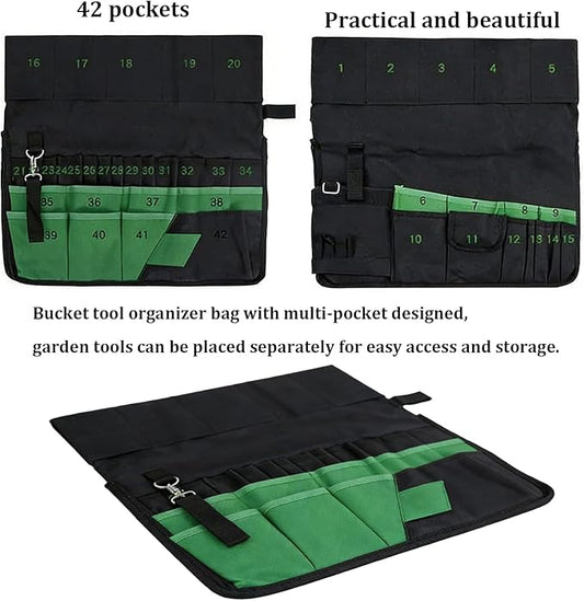 Bucket Tool Bag Organizer with 42 Pockets Multi-functional Garden Tool Bag Organizer 5 Gallon Bucket Tools Kit for Women Men (Tools are not included)