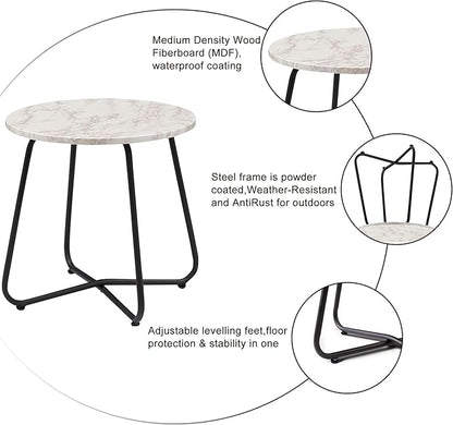 VECELO Patio Outdoor Side Snack Table,Small Round Anti-Rust Metal Style for Garden Balcony,Yard,Living Room