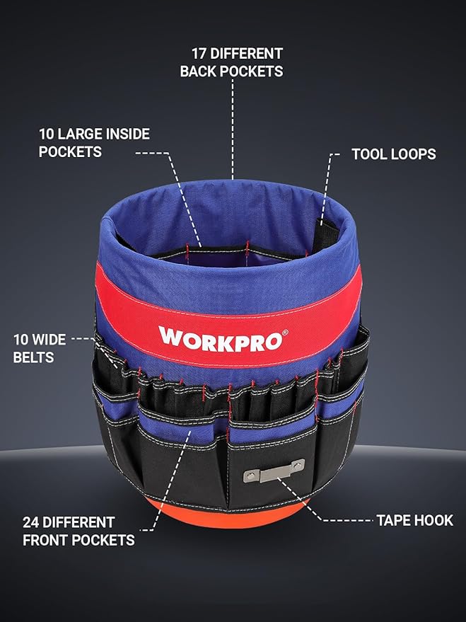WORKPRO Bucket Tool Organizer with 51 Pockets Fits to 3.5-5 Gallon Bucket (Tools Excluded)