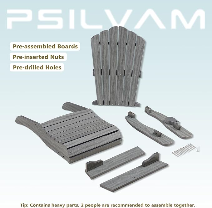 Psilvam Oversized Adirondack Chair, Fade-Resistant & Odor-Free Poly Lumber Fire Pit Chairs with Cup Holder, Weatherproof Outdoor Chair, Easy 15 Min Install Patio Chair, 350 Lbs Support (4, Gray)