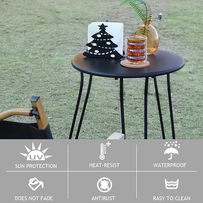 Small Patio Side Table, Weather Resistant Anti-Rust Outdoor Metal Patio Round End Table, Outdoor End Table for Garden, Porch, Balcony, Yard, (Gold)