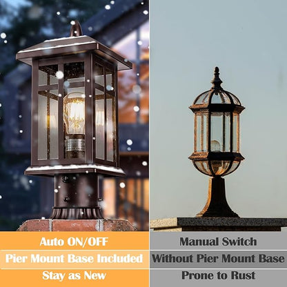 Bronze Post Lights Dusk to Dawn 2 Packs, Outdoor Post Mount Outdoor Light Fixtures, Bronze Patio Pole for Lights Waterproof, Exterior Lamp Post Light Fixture for Path Garden Yard Patio