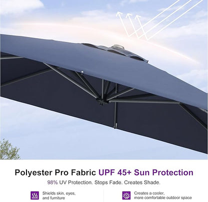 PURPLE LEAF 8 Feet Square Cantilever Umbrella Patio Umbrella with Base Outdoor Umbrella Aluminum Offset with 360-degree Rotation for Garden Deck Pool Patio, Navy Blue