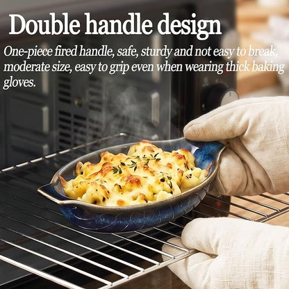 Ceramics Au Gratin baking Dishes Set of 2, Baking Tray Bake ware, 10.5 oz Ramekins, for Pie Pan, Appetizer, Tart, Dessert, Quiche, Oven Small dish, individual dishes Oval 9.3 Inch