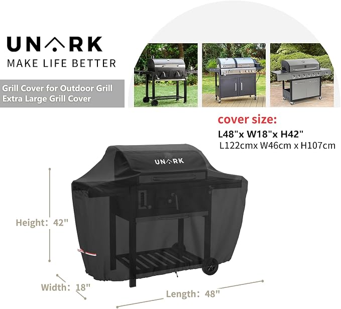 Grill Cover for Outdoor Grill 48 Inch for Weber Grill Covers Heavy Duty Waterproof BBQ Covers for Outside 48 Inch Weber Spirit 2 Grill Cover 48" L x 18" W x 42" H (Black)