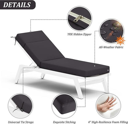 Chaise Lounge Cushion for Outdoor Furniture, Waterproof Fade and Tear Resistant Lounge Deck Chair Cushions for Patio Lawn Pool Resort Hotel