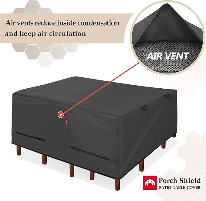 Porch Shield Patio Table Cover - Waterproof Outdoor Dining Table and Chairs Furniture Set Cover Square - 55 x 55 inch, Black