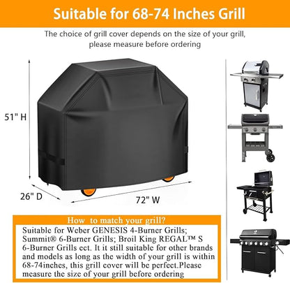 Aoretic 72-inch BBQ Gas Grill Cover for Outdoor Grills - Waterproof, Anti-UV for Weber, Char-Broil, Monument, Dyna-Glo, Nexgrill - Spun Polyester