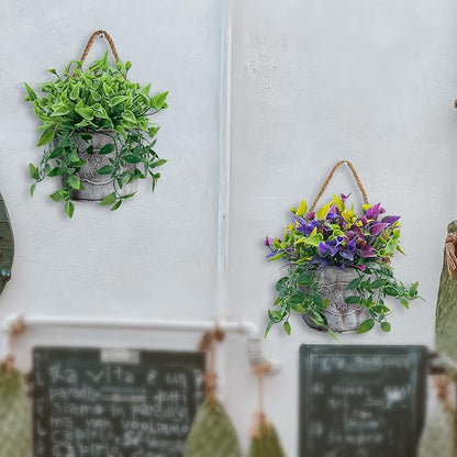 XONOR 4Pcs Galvanized Metal Hanging Wall Planter, Rustic Wall Flower Vase for Succulents Herbs Country Home Farmhouse Wall Decoration (2)