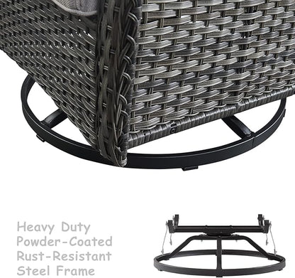 HUMMUH Patio Furniture 5 Pieces Outdoor Furniture Set Wicker Outdoor Sectional Couch with Patio Swivel Rocking Chairs,Ottomans for Patio