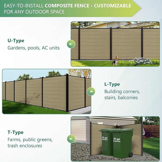 Mondaria Privacy Fence Panels for Outside, 6ft(W) x 6ft(H) Outdoor Fence with 1 Post, Wind Resistant Wood Plastic Composite Fencing Panels for Patio,Backyard,Garden and Swimming Pool(Ancient Wood)