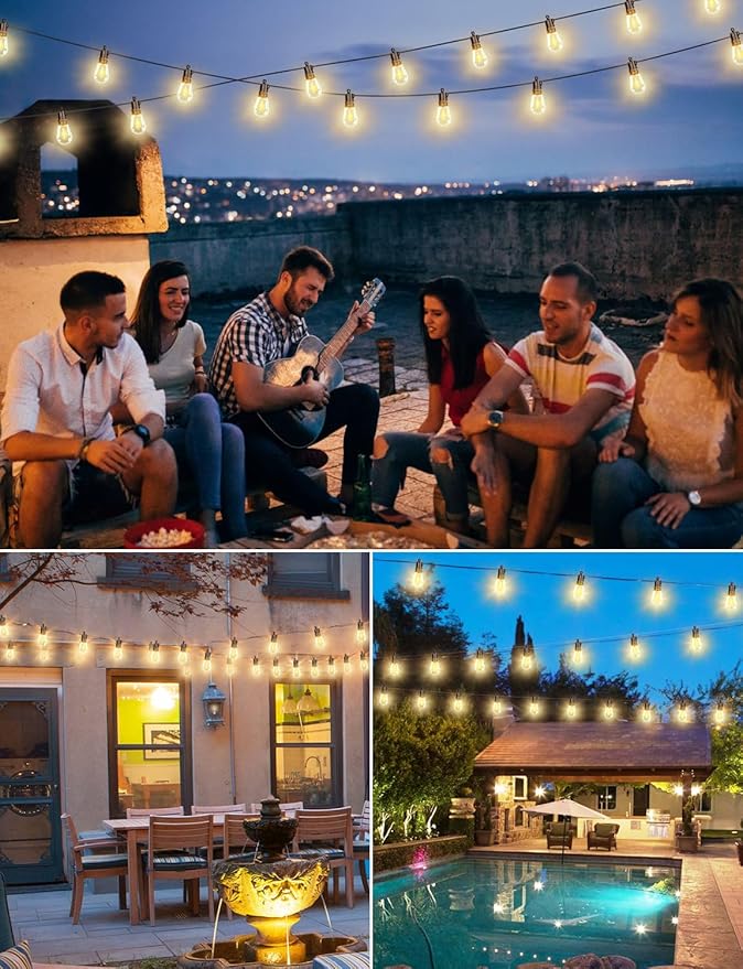 Brightever LED Outdoor String Lights 36FT, Patio Lights Outdoor Waterproof with 13 Shatterproof S14 Vintage Edison Bulbs(1 Spare), Dimmable Outside Lights for House, Garden, Deck, Balcony, Camping