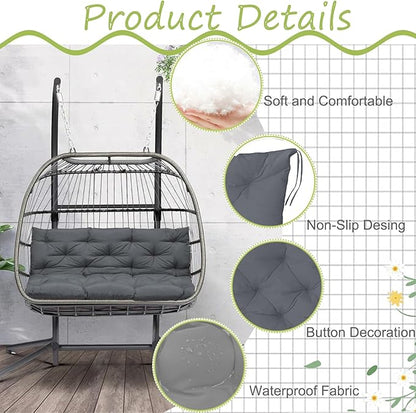Replacement Cushions for Swing, Waterproof Porch Swing Cushion, 2-3 Seat Replacement Swing Seat Cushion with Backrest and Ties for Patio Backyard Porch Garden(Dark Grey 40 * 60 in)