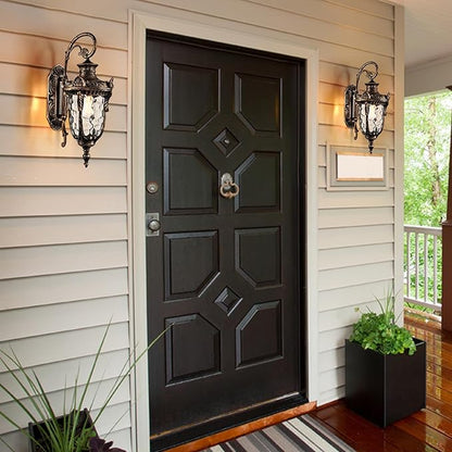 SAMTEEN Outdoor Wall Light Fixtures Bronze 20.1" Exterior Wall Lantern Sconce with Hammered Glass Shade Waterproof Porch Lights Wall Mount Outside Lights for Patio Front Door Garage House