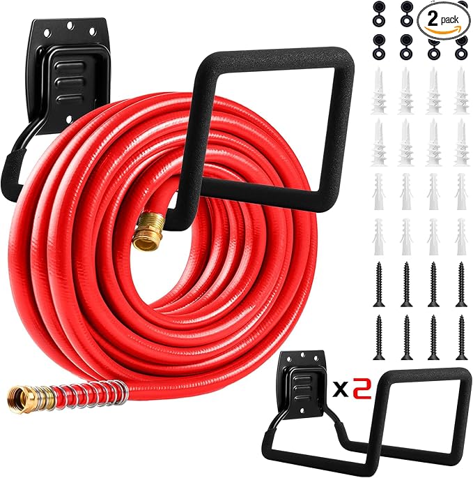 Garden Hose Holder, Metal Wall Mounted Water Hose Reel for Outside, Durable Hook Stand for Garden Hose Storage, Water Hose, Extension Cords, Flexable Hose Use (2Pack)