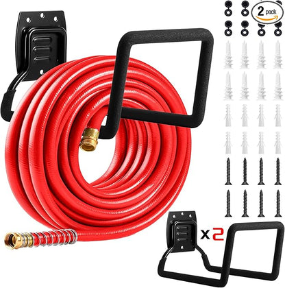 Garden Hose Holder, Metal Wall Mounted Water Hose Reel for Outside, Durable Hook Stand for Garden Hose Storage, Water Hose, Extension Cords, Flexable Hose Use (2Pack)