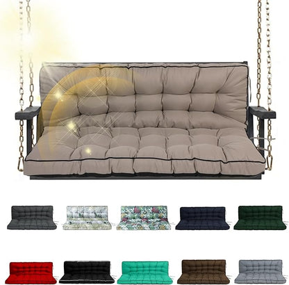 Porch Swing Cushion Three Seat, Waterproof Swing Cushions Replacement with Backrest, Outdoor Garden Furniture Patio 4" Thickened Cushions with Ties (Khaki, 40 x 71in)