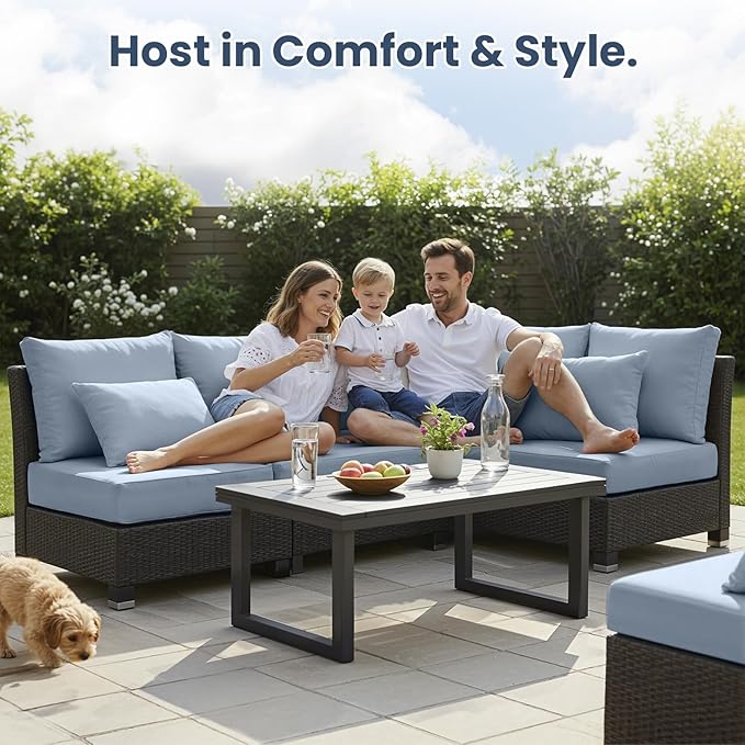 Outdoor Chair Cushions, 6 Inch Thick Patio Seat & Back Cushions Set with Removable Cover, Waterproof Patio Cushions for Outdoor Furniture, 22 x 24 Inch, Baby Blue 1-Set