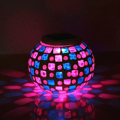 Solar Color Changing Table Lamp, Mosaic Glass Ball Light Garden Waterproof Night Light Desk Lights,Party Lights for Home, BAR,Party,Outdoor Decoration Lights (Red & Blue Square)