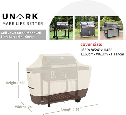 Grill Cover for Outdoor Grill 65 inch, Gas Grill Covers Heavy Duty Waterproof Suitable for Weber Genesis 2, All Weather Protection 65 Inch Grill Cover 65" L x 24" W x 46" H Beige and Brown
