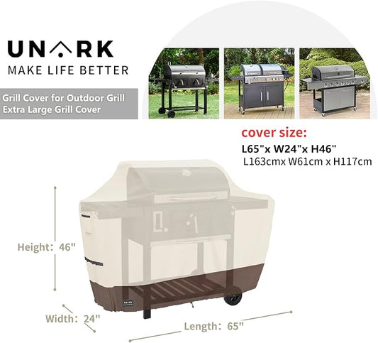 Grill Cover for Outdoor Grill 65 inch, Gas Grill Covers Heavy Duty Waterproof Suitable for Weber Genesis 2, All Weather Protection 65 Inch Grill Cover 65" L x 24" W x 46" H Beige and Brown