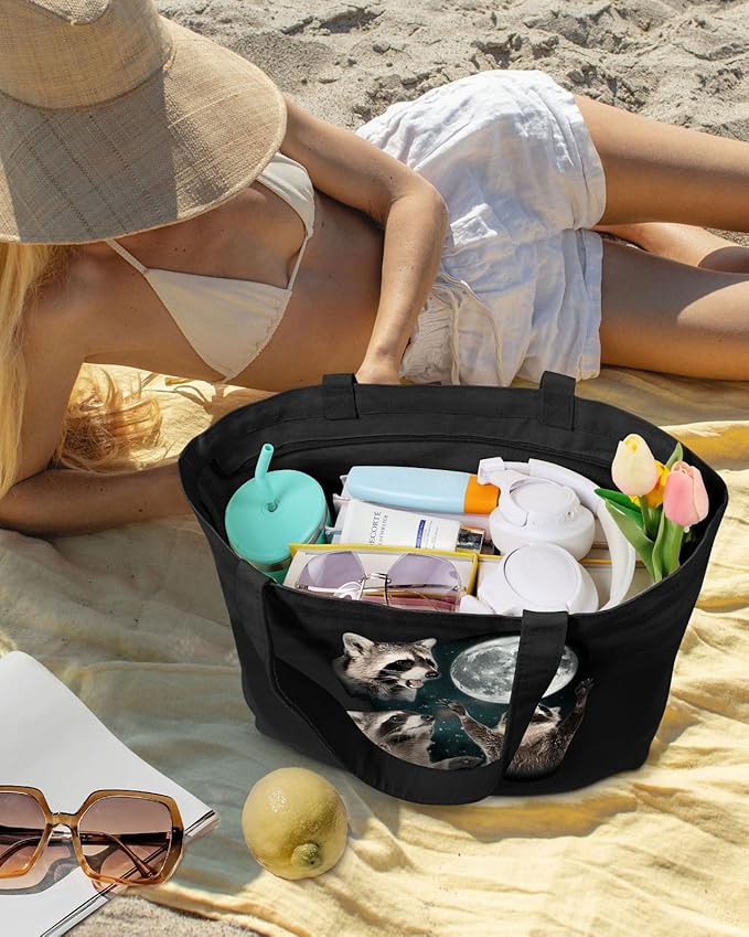 Miss Adola Large Tote Bag for Women - Canvas Tote Bag with Zipper Aesthetic Reusable Shoulder Bag for Gym, Travel, Work