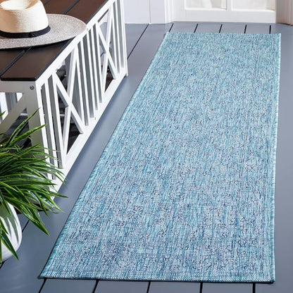 SAFAVIEH Washable Rug Outdoor Courtyard Collection - 2'3" x 8' Runner, Aqua Blue & Navy, Non-Shedding & Easy Cleaning, Ideal for Patio, Entryway, Mudroom, Hallway, Kitchen (CY8680-39412)