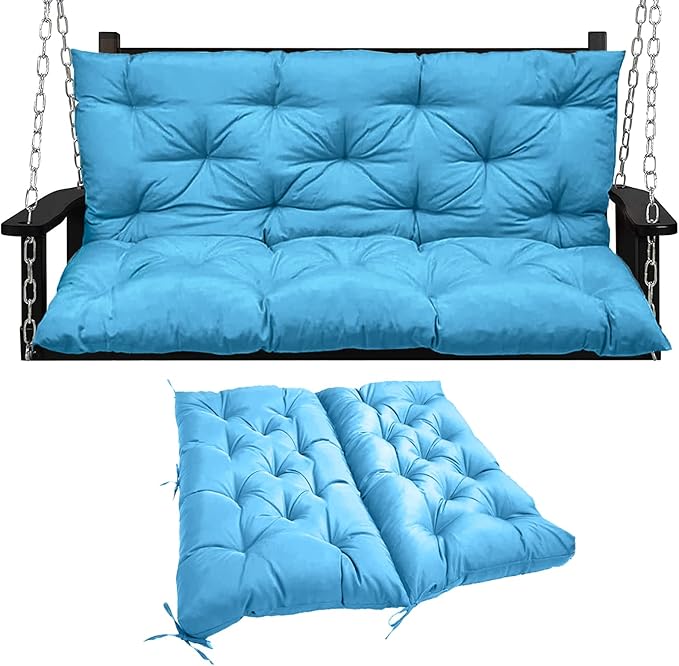 Swing Replacement Seat Cushions, 2-3 Seater Bench Cushions for Outdoor Furnitur with Backrest, Garden Recliner Seat Cushions Waterproof Sofa Pads (Sky Blue, 60x40in)