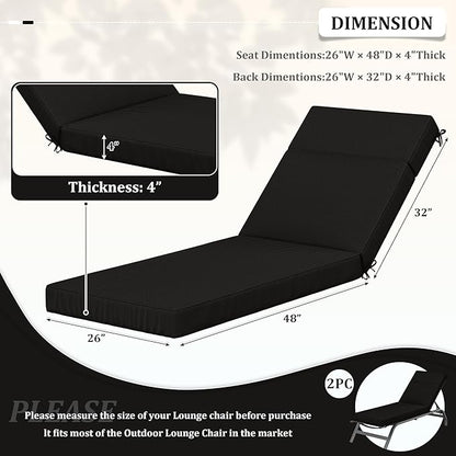 2 Pcs Chaise Lounge Cushions Outdoor, 80" L X 26" W X 4" D Lounge Chair Cushions for Outdoor Furniture, High-Density Foam Patio Chaise Cushion-Waterproof Fade-Resistant ThickPatio lounge chair cushion