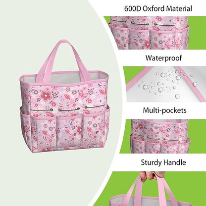 Floral Garden Tool Bag - Waterproof Garden Tote with 8 Pockets, Large Storage Home Organizer Gardening Tool Oxford Bag for Garden Tools Kits Holder, Ideal Outdoor Gardening Gift for Women & Men