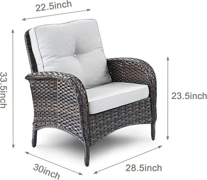 HUMMUH 3 Pieces Patio Furniture Set Outdoor Wicker Bistro Rattan Chairs with Glass Top Side Table and Thickened Cushions for Porch Deck Backyard Poolside