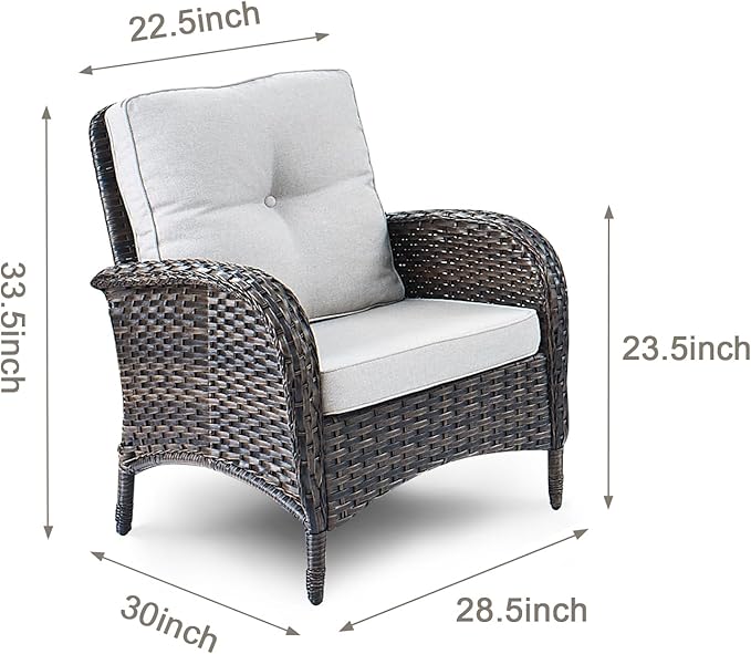 HUMMUH Outdoor Wicker Chairs Patio Dining Chairs Set of 2 with High Back and Deep Seat for Garden,Porch,Backyard,Balcony (Brown/Beige)