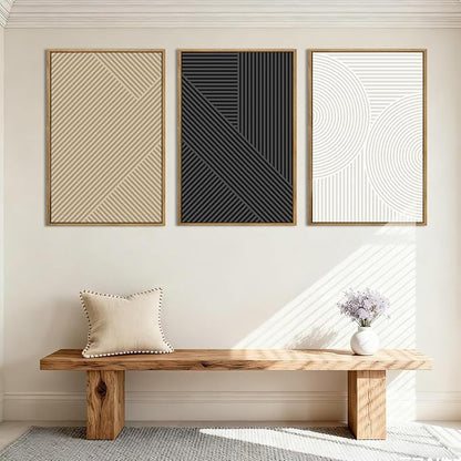 Anyzal Extra Large Black Abstract Framed Wall Art 24x36 Inch Neutral Modern Canvas Wall Decor Boho Minimalist Artwork for Living Room Bedroom Dining Room Set of 3