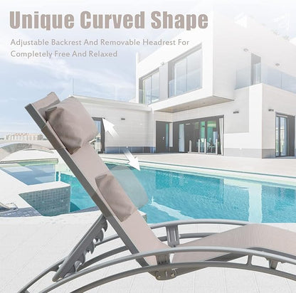 Domi Outdoor Chaise Lounge Set of 3 Patio Recliner Chairs with Adjustable Backrest and Removable Pillow for Indoor&Outdoor Beach Pool Sunbathing Lawn Khaki