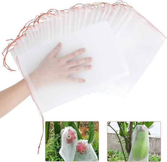 Kikhope 50 Pcs Fruit Protection Bags, 12"x8" Mesh Netting Barrier Bags, Garden Plant Fruits Flower Protect Bag, Garden Netting Bag for Protecting Your Plant Fruits Flower Vegetable