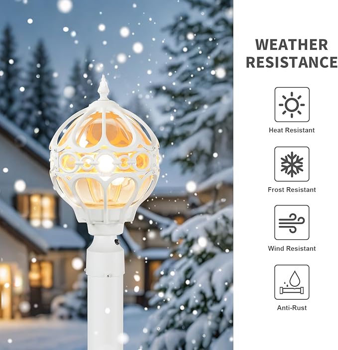 Dusk to Dawn Globe Outdoor Post Light for Lawn Porch Yard Driveway, White Outside Waterproof Lamp Post Light, Rust-proof Pier Mount Sphere Post Lighting Fixture, Exterior Pole Post Light(2 Pack)