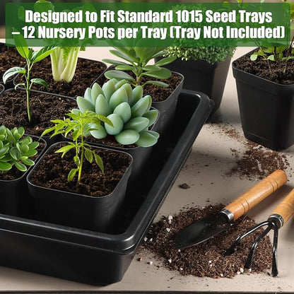 100 Pack Plant Nursery Pots 3.15 Inch, Durable Square Seedling Pots with Drainage Holes, Reusable Small Plastic Flower Pots for Seed Starting, Transplanting, Herb Garden