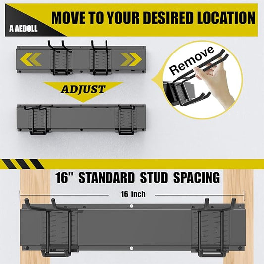 66" Garage Tool Organizer Wall Mount, 720lbs Tool Storage Organizer with Adjustable Sliding Hooks, Heavy Duty & Anti-Rust Garden Tools Storage Rack for Hanging Rake Broom/Mower/Snowboard