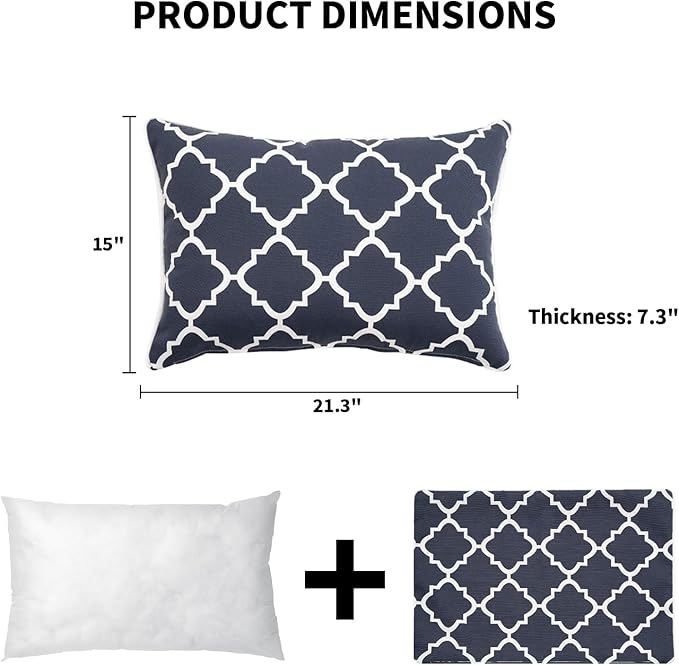 2 Pack Outdoor Throw Pillows 21x15 Inch Water-Resistant Decorative Pillow Cushions with Insert for Patio Garden Porch, Blue Diamond