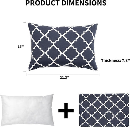 2 Pack Outdoor Throw Pillows 21x15 Inch Water-Resistant Decorative Pillow Cushions with Insert for Patio Garden Porch, Blue Diamond