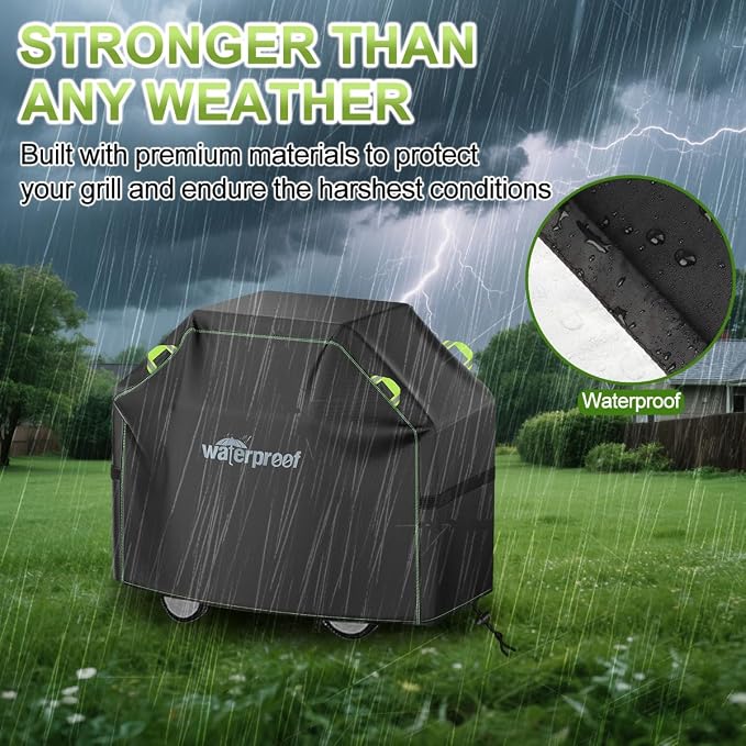 Grill Cover, 58 inch BBQ Grill Cover for Outdoor Grill, 420D Waterproof Fabric, UV & Fade Resistant, All-Weather Barbecue Gas Grill Cover with Handles, Straps & Adjustable Drawstring
