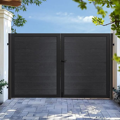 Wood Plastic Privacy Double Fence Gate 6ft(H) x 10ft(W), Metal Frame with Knob Kits, Durable Composite Outdoor Gate,Black