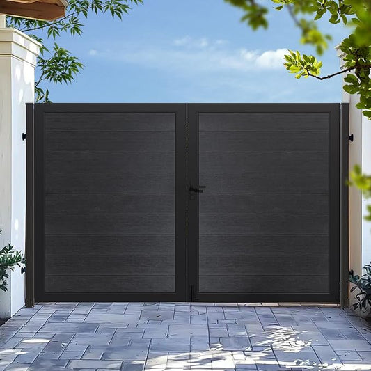 Wood Plastic Privacy Double Fence Gate 6ft(H) x 10ft(W), Metal Frame with Knob Kits, Durable Composite Outdoor Gate,Black