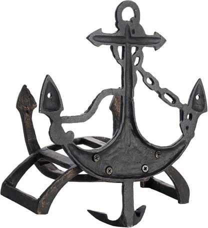 MyGift Brown Heavy Duty Cast Iron Outdoor Garden Hose Hanger Wall Mounted Water Hose Holder Reel with Vintage Scrollwork Design (Ship Anchor)
