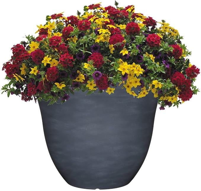 Classic Home and Garden Indoor/Outdoor Round Honeysuckle Resin Flower Pot Planter, Zinc Grey, 13" (Pack of 4)