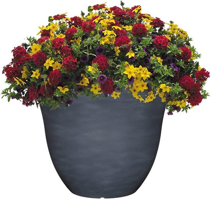 Classic Home and Garden Indoor/Outdoor Round Honeysuckle Resin Flower Pot Planter, Zinc Grey, 13" (Pack of 4)
