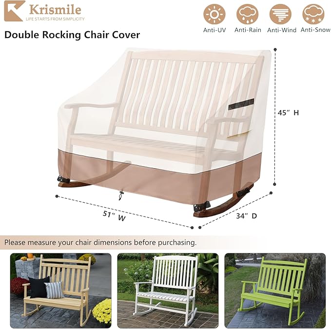 50" Double-Wide Outdoor Rocking Chair Cover, Waterproof & Dust Proof Patio Furniture Covers, Patio Chair Covers 51"W x 34"D x 45"H(Beige)